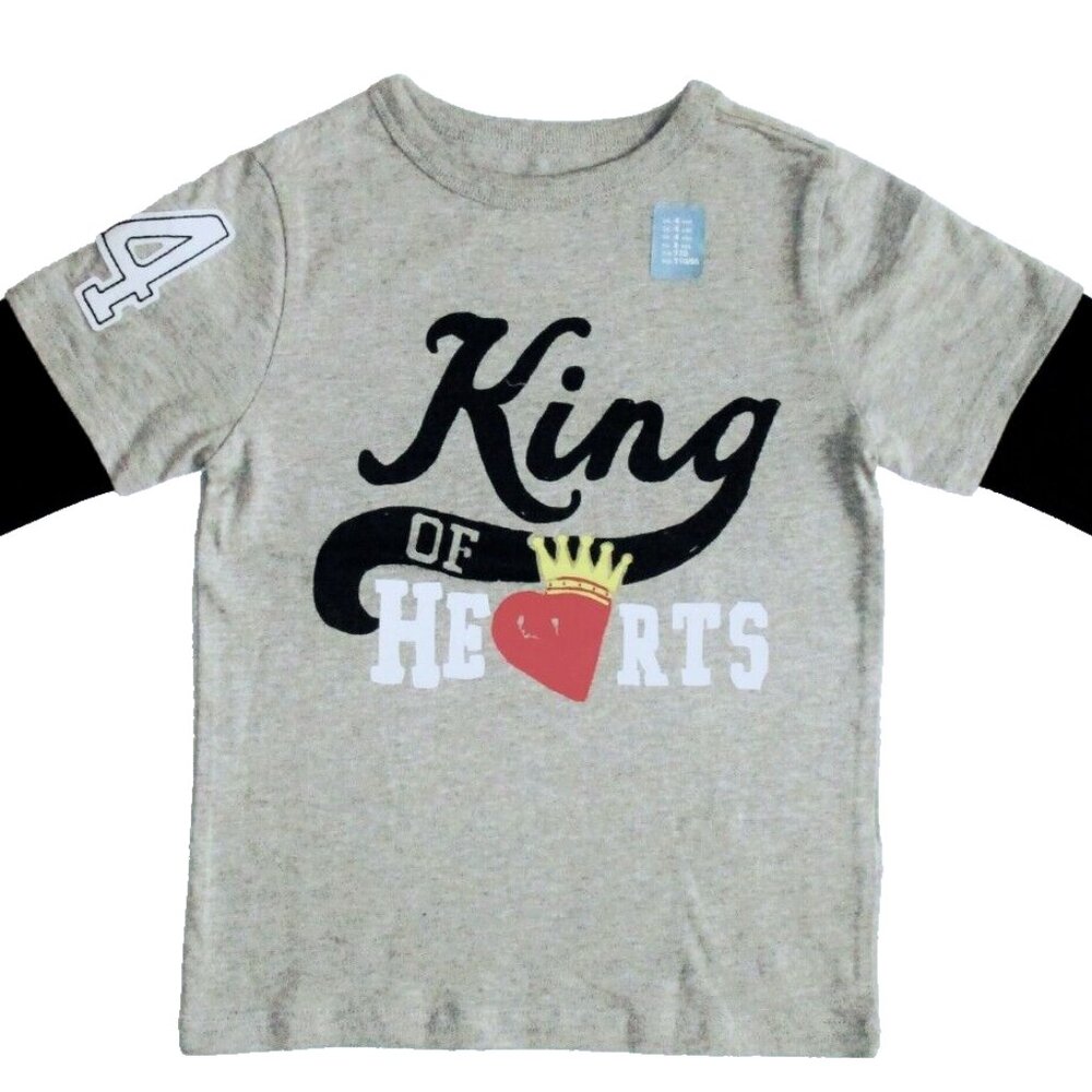 New GAP King of Heart Long Sleeve Tee Top Cotton Boys Grey Blue 2 yrs 4 yrs